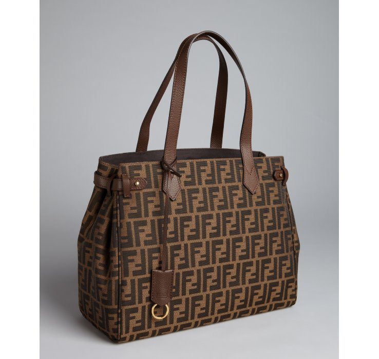 Fendi Brown Zucca Canvas And Leather Tote Bag in Brown | Lyst