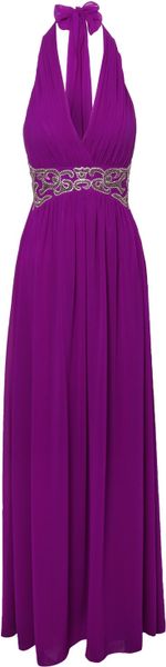 Jane Norman Purple Baroque Embellished Halter Maxi Dress in Purple