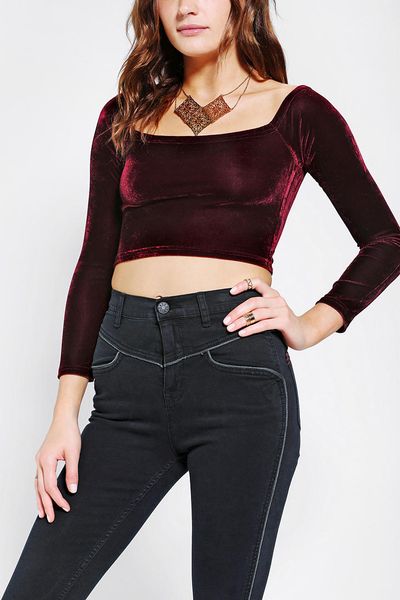 maroon velvet crop top