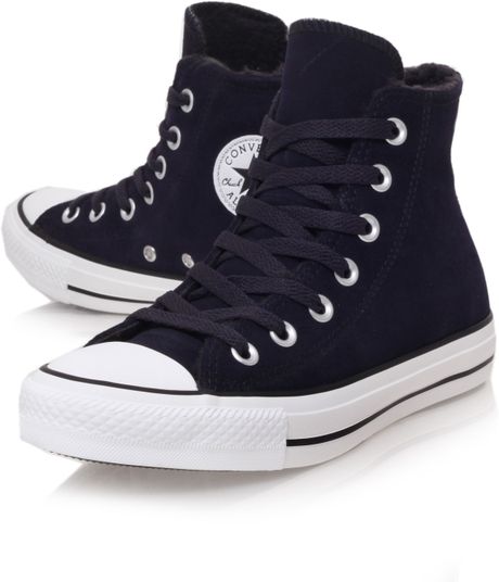 converse cosy club faux fur lined trainers in black