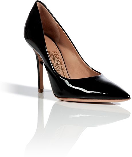 Ferragamo Black Patent Leather Pointed Toe Susi Stilettos In Black Lyst