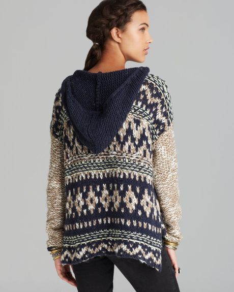 Free People Pullover Hooded Fair Isle in Multicolor (Navy Combo) | Lyst