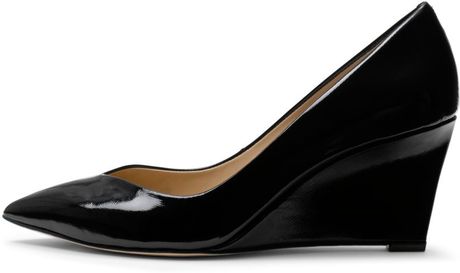 wedge black patent shoes
