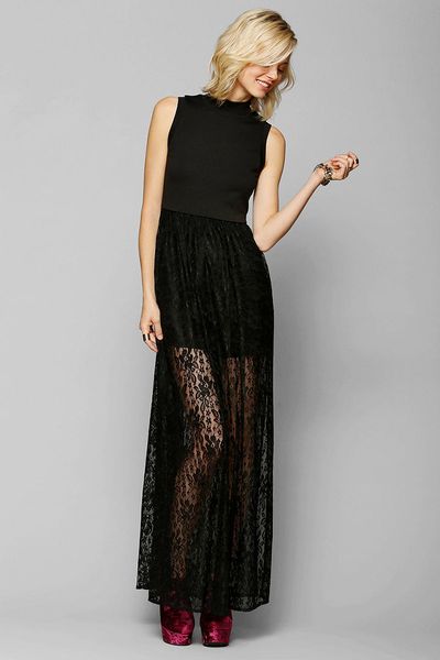 Urban Outfitters Nolitha Knit Lace Maxi Dress in Black