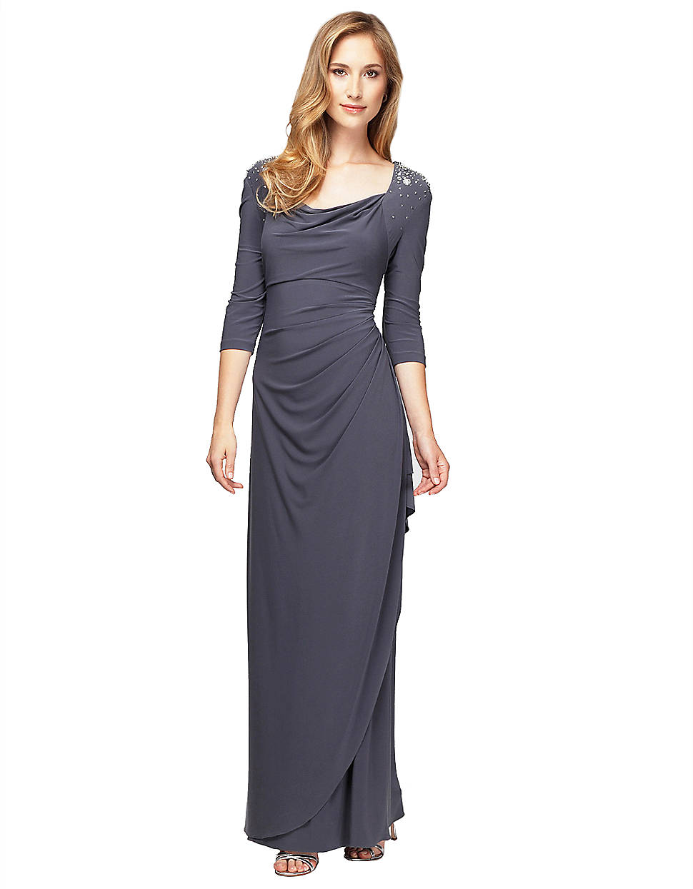 alex evenings side ruched embellished cuff gown
