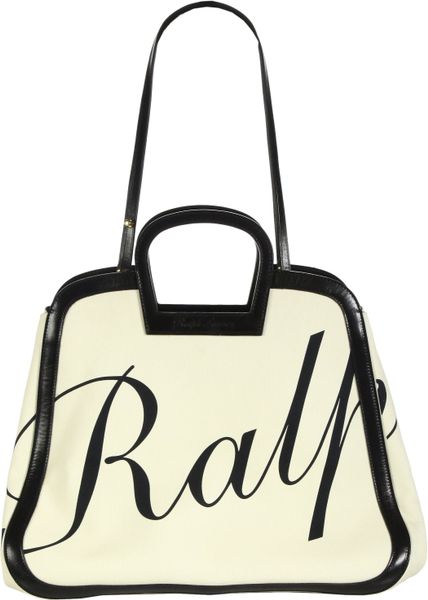 Ralph Lauren Collection Canvas Logo Satchel in Beige (CREAM BLACK) | Lyst
