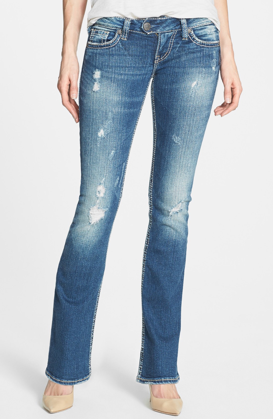 Silver Jeans Co. Tuesday Distressed Bootcut Jeans in Blue (Indigo) Lyst