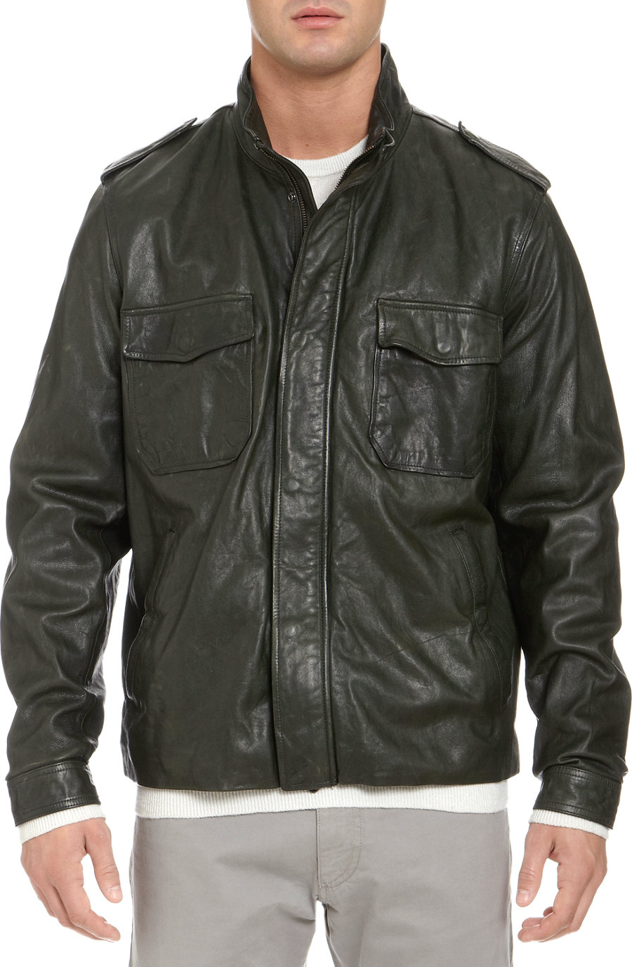Vince Leather Patch Pocket Jacket in Green for Men (forest) | Lyst