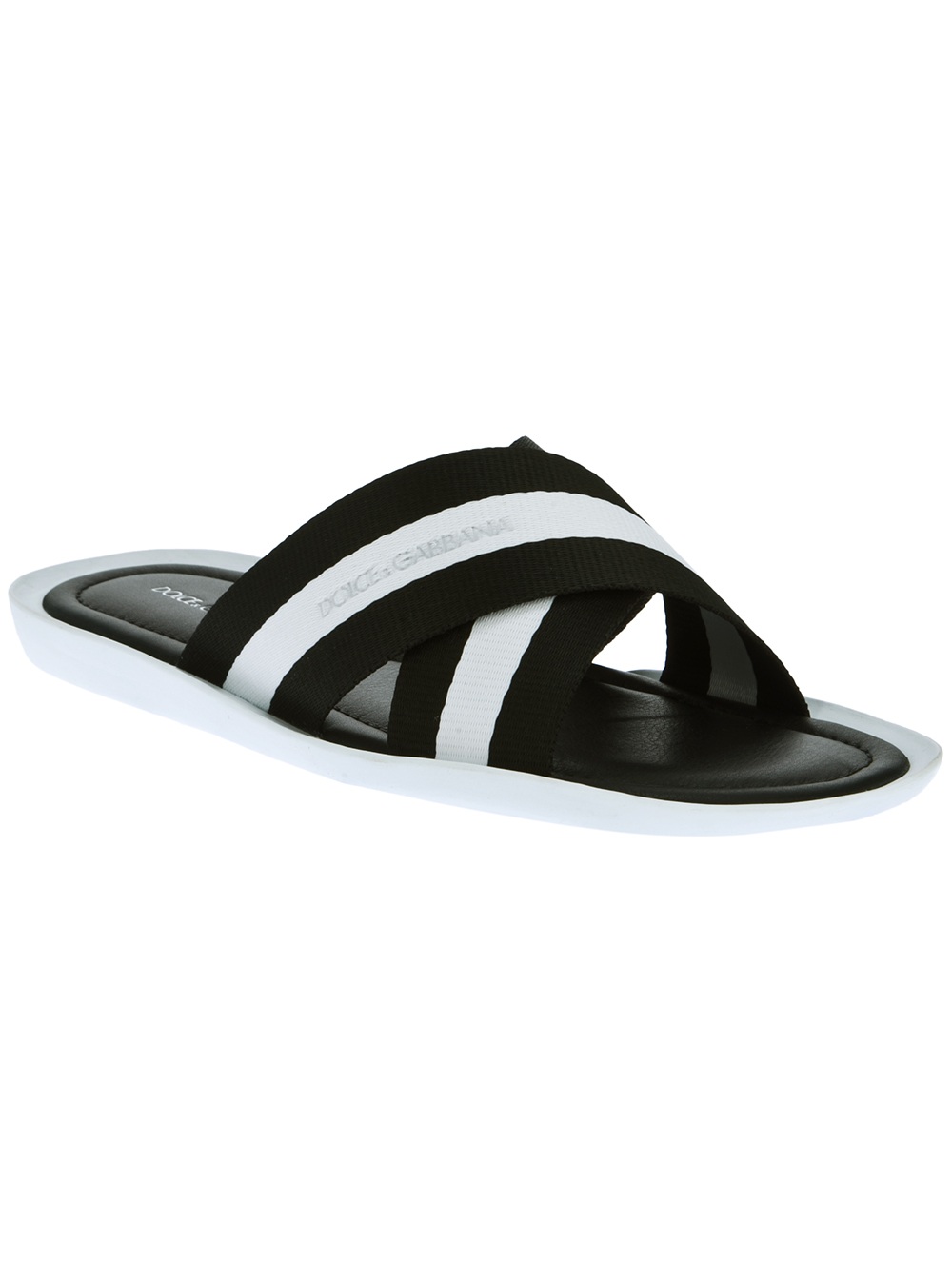 white plastic flip flop from dolce  gabbana featuring a striped cross ...