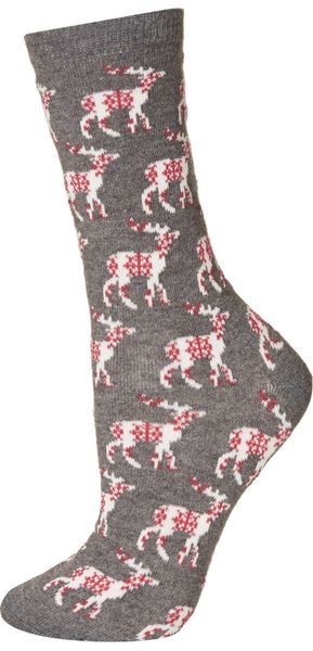 Topshop Reindeer Silhouette Ankle Socks in Red (CHARCOAL) | Lyst
