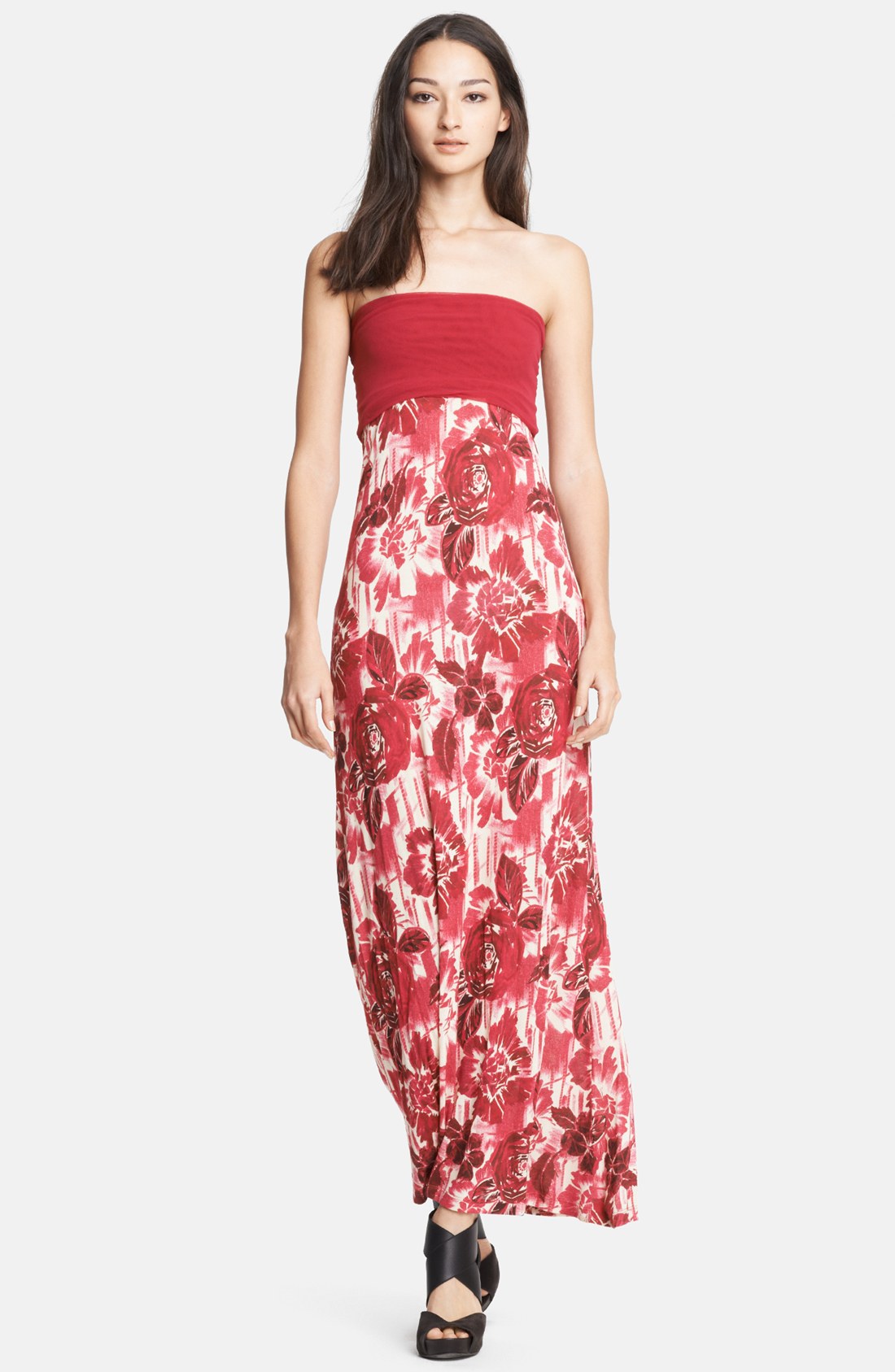 Jean Paul Gaultier Rose Print Convertible Maxi Dress in Red (Raspberry White) | Lyst