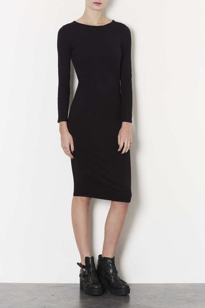 Topshop Petite Midi Bodycon Dress in Black | Lyst