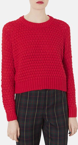 Topshop Knit Sweater in Red | Lyst