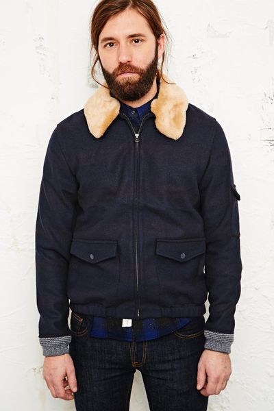 Urban Outfitters Sherpa Wool Collar Flight Jacket in Blue for Men ...