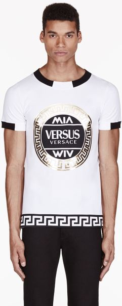 Versus White and Gold Foil Logo T_shirt in White for Men