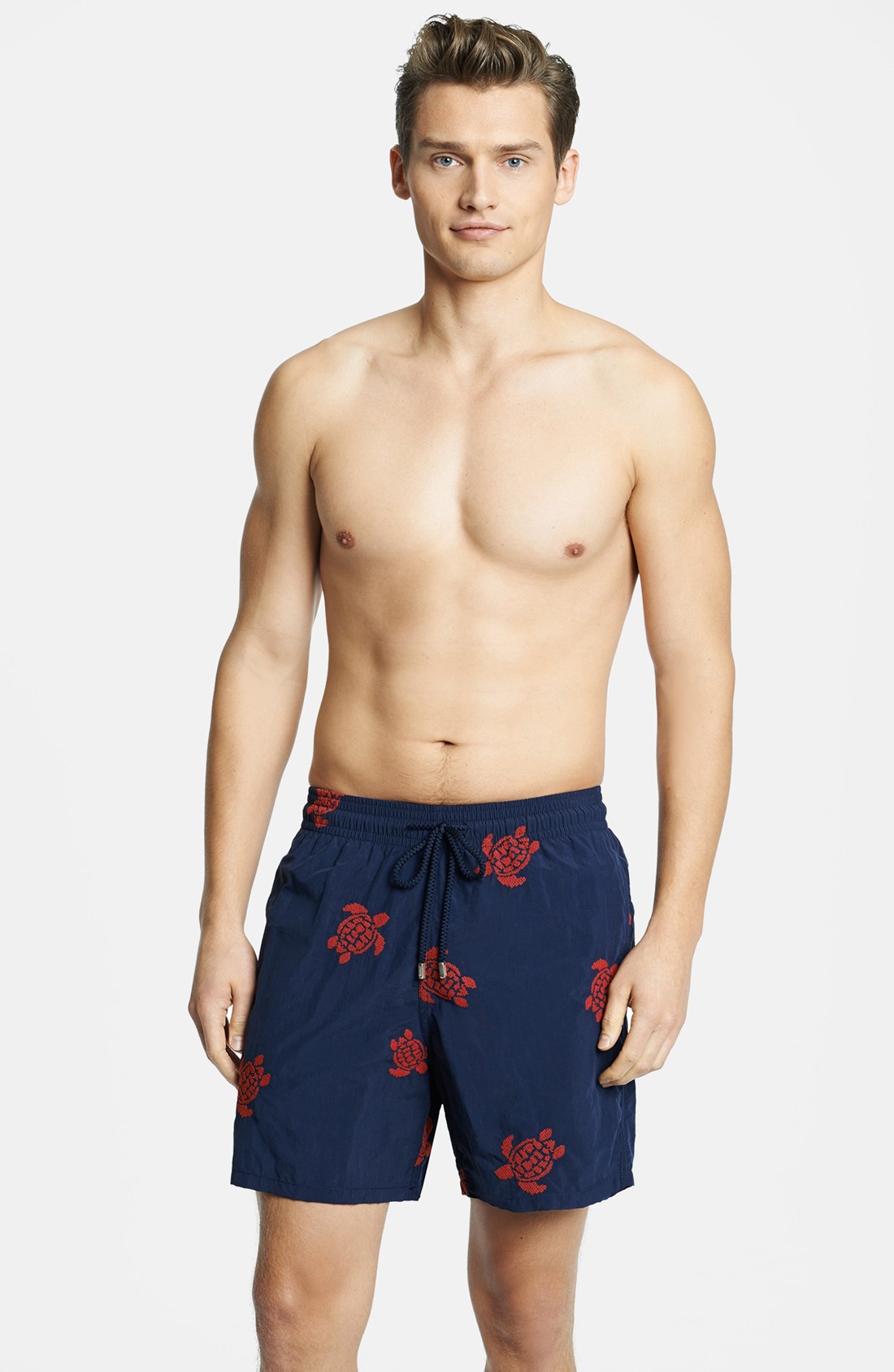 Vilebrequin Mistral Embroidered Turtle Swim Trunks in Blue for Men
