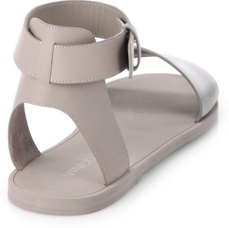Vince Sawyer Leather Metallic Leather Sandals in Gray (PEWTER ...