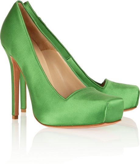 lime green satin pumps