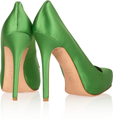 lime green satin pumps