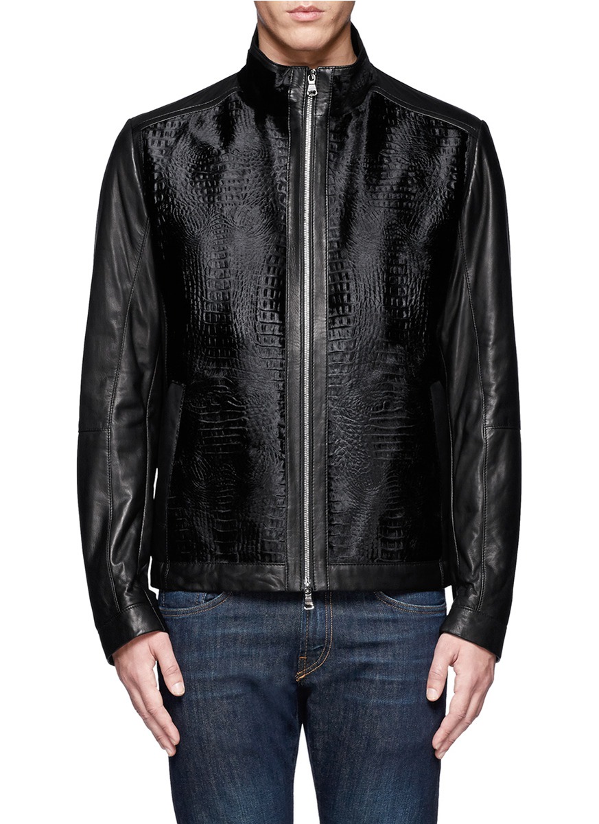 hugo boss leather jacket fur collar