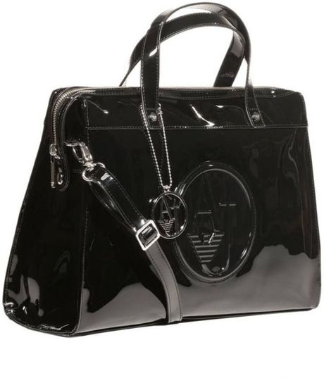 Armani Jeans Handbag 2 Handles Satchel Bag Patent Leather in Black | Lyst
