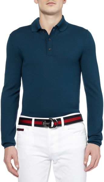 Gucci Striped Canvas Belt in Blue for Men | Lyst