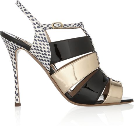 Nicholas Kirkwood Water-Snake and Patent-Leather Sandals in Gold (Black) | Lyst