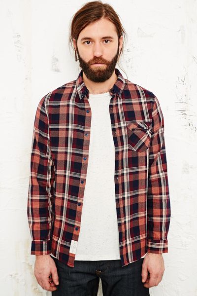 Urban Outfitters Herringbone Check Shirt in Burgundy in Multicolor for ...