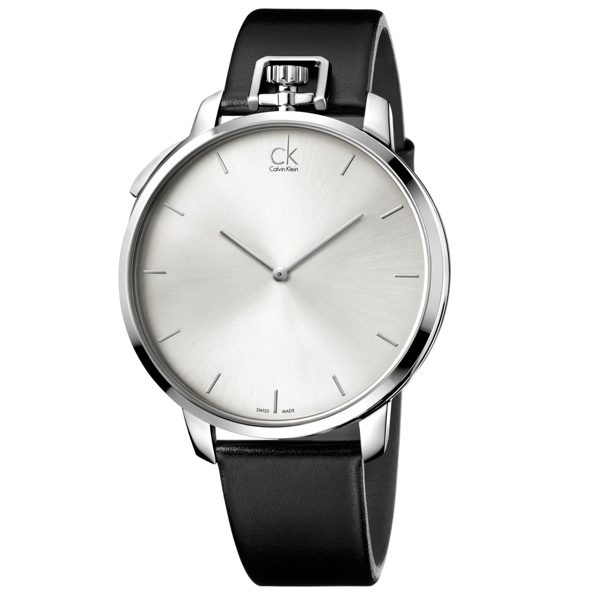 Calvin Klein Ck Mens Swiss Exceptional Black Leather Strap Watch 48mm ...