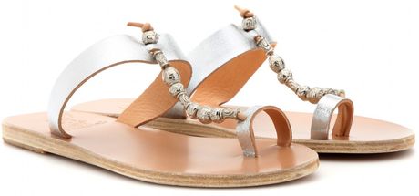 Ancient Greek Sandals Iris Beaded Leather Sandals in Silver | Lyst