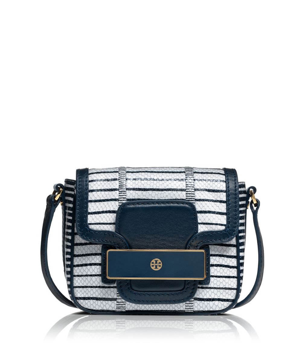 Tory Burch Snake Jeweled Shoulder Bag in Blue (TORY NAVY WHITE STRIPE