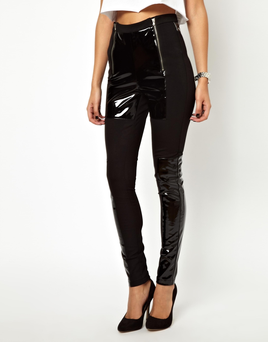 Asos High Waist Pants with High Shine Panels in Black Lyst