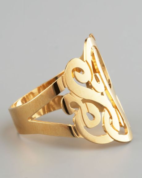 Jennifer Zeuner Three Initial Monogram Ring in Gold | Lyst