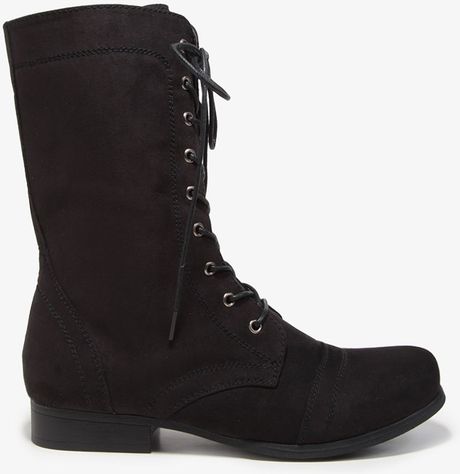 Forever 21 Faux Suede Combat Boots in Black | Lyst
