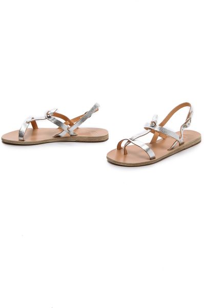 Ancient Greek Sandals Galini Flat Sandals in Silver (Cracked Silver ...