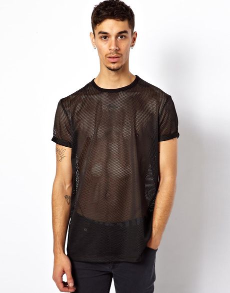 Asos Perforated T-Shirt With Roll Sleeves in Black for Men | Lyst