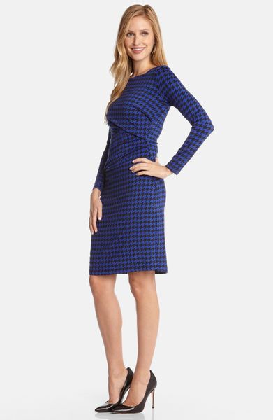 Karen Kane Pleat Houndstooth Sheath Dress in Blue (Print) | Lyst