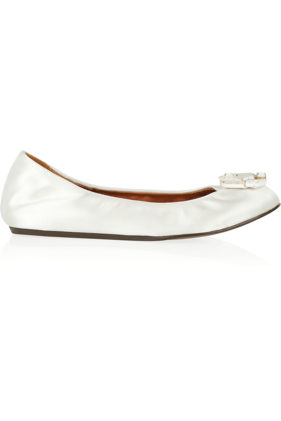 Lanvin Embellished Satin Ballet Flats In White Ivory Lyst