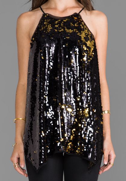 Milly Stretch Sequins Tank in Metallic Gold in Gold | Lyst