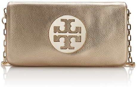 tory burch metallic reva clutch