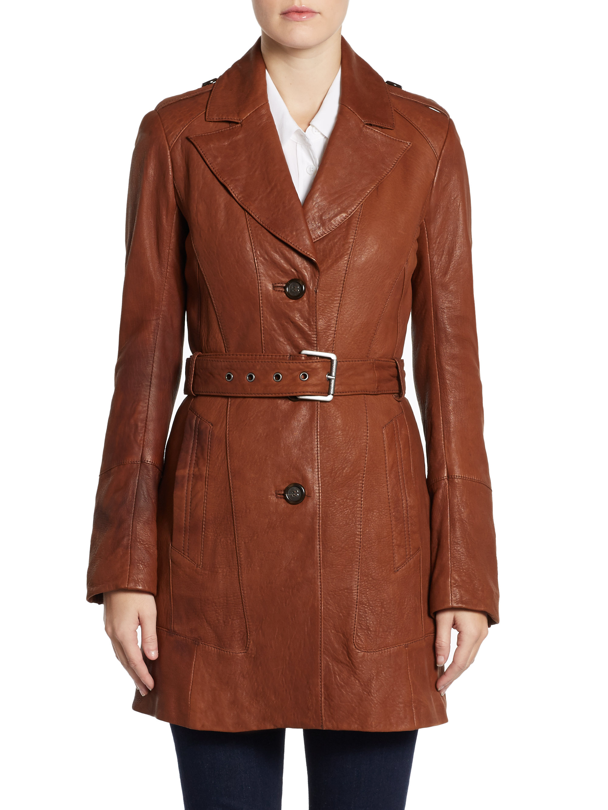 Andrew Marc Sierra Belted Lambskin Trench Coat in Brown (NUTMEG) Lyst