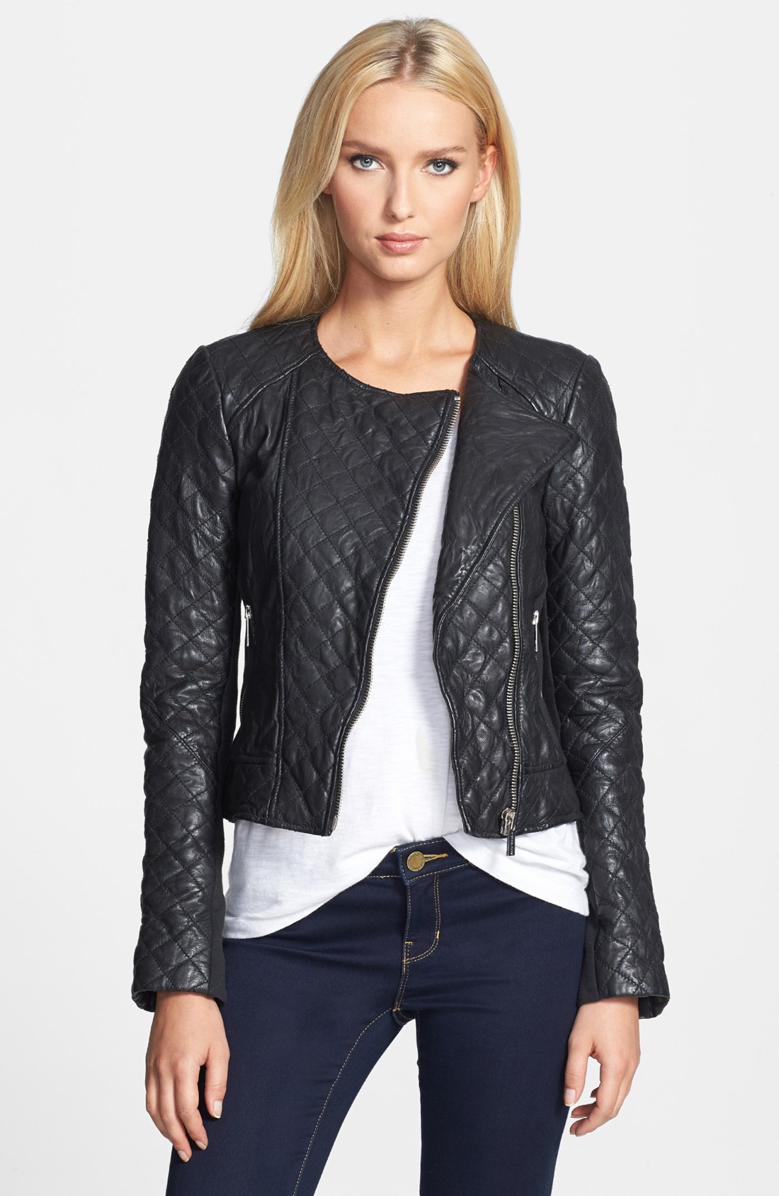 Michael Michael Kors Quilted Leather Ponte Jacket in Black