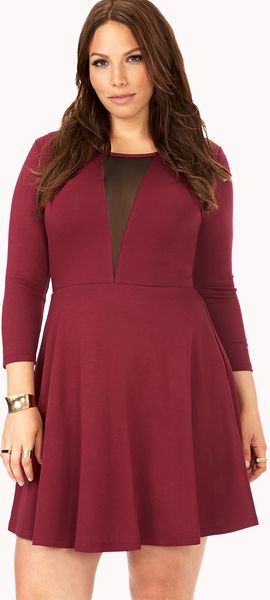 Forever 21 Dynamite Mesh Skater Dress in Red (Burgundyblack) Forever 21 Dynamite Mesh Skater Dress in Red (Burgundyblack)