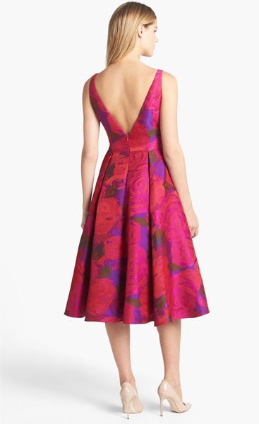 Adrianna Papell Jacquard Tea Length Fit Flare Dress In Purple Magenta Multi Lyst 0500