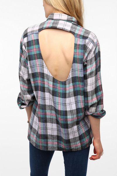 Urban Outfitters Urban Renewal Cut Out Back Flannel Shirt in Gray ...