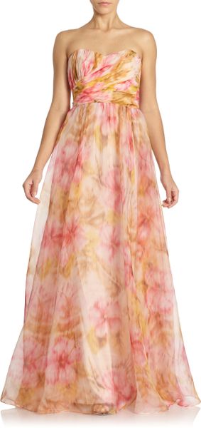 badgley mischka multi printed peach maxi