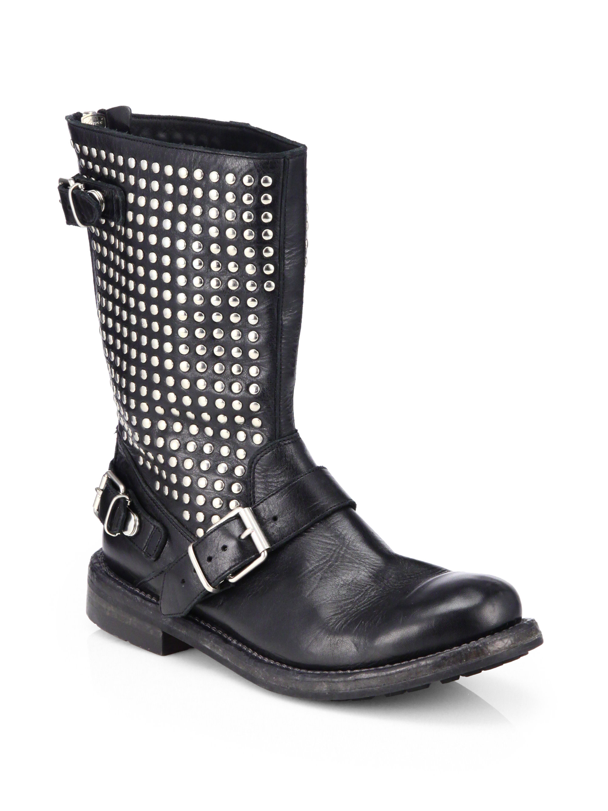 Burberry Athol Studded Leather Moto Boots in Black Lyst