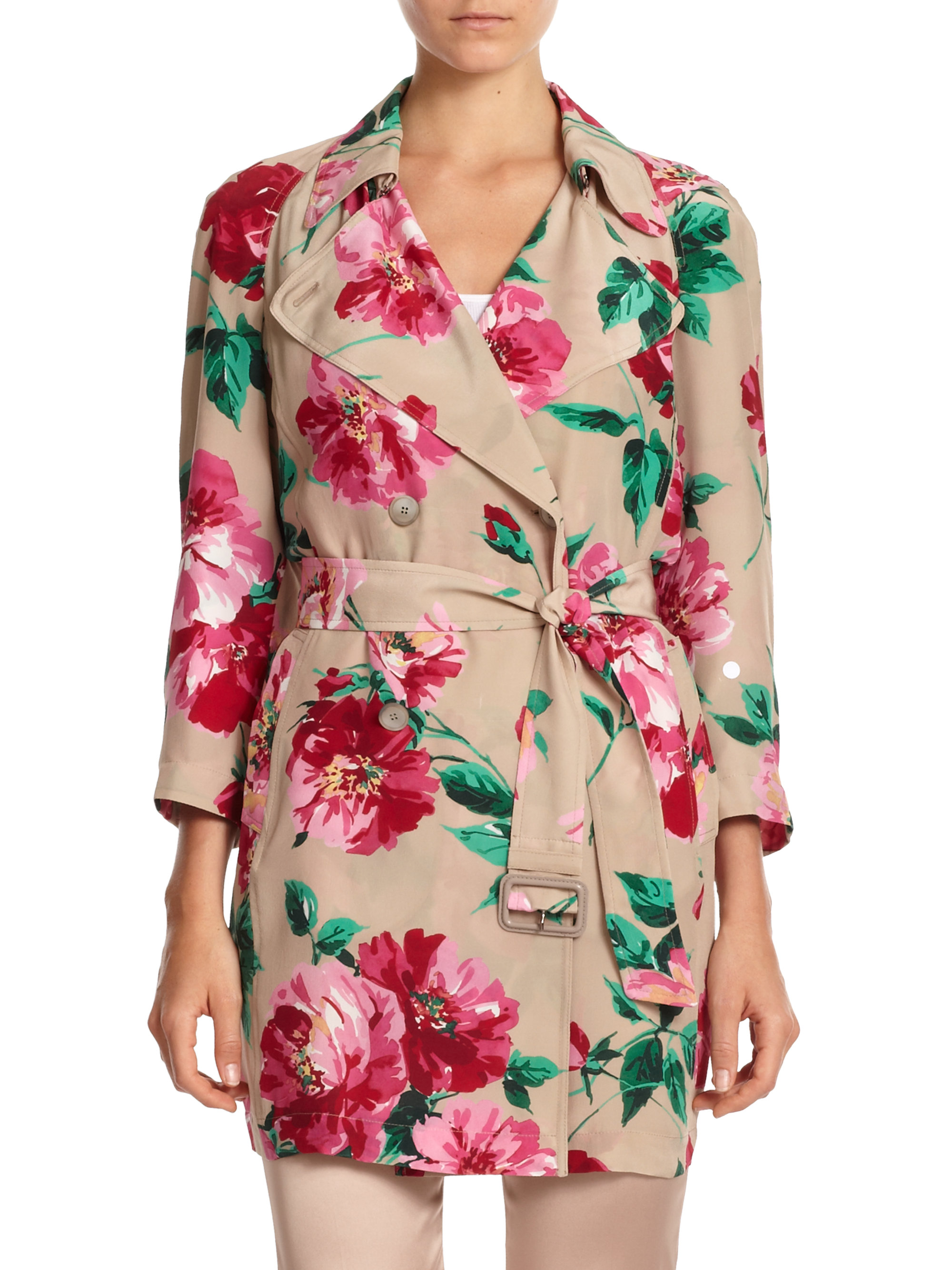 Dolce & Gabbana Floral Print Silk Trench Coat in Floral (BEIGE FLORAL
