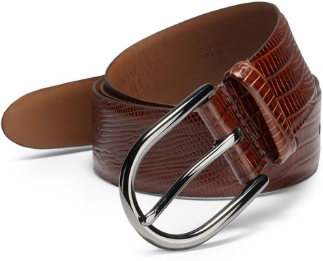 Saks Fifth Avenue Black Label Lizardembossed Leather Belt in Brown for Men (cognac) | Lyst