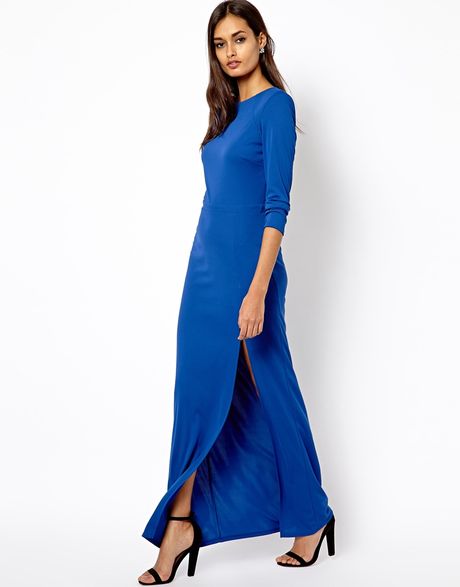 Asos Warehouse Shoulder Pad Maxi Dress in Blue